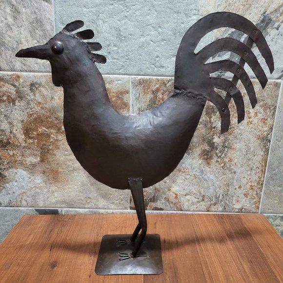 VTG Metal Iron Rooster Sculpture Chicken Rustic Kitchen Farmhouse Decor